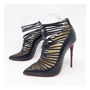 Christian Louboutin Gortik Black Leather Strappy Heels Womens Size EU 38
